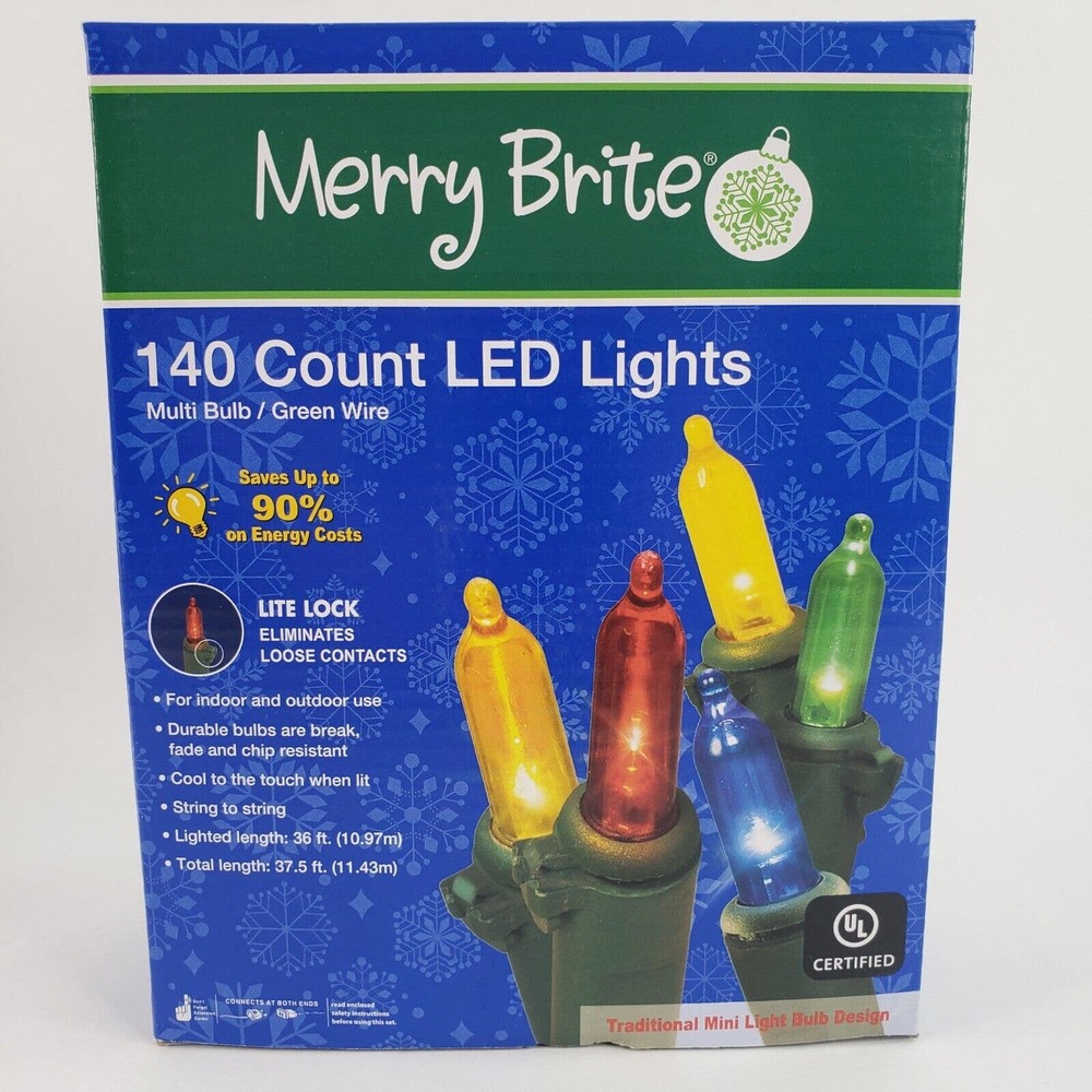 Merry Brite 140 ct LED Lights Multi Color Bulb Christmas Patio Kids Room Decor